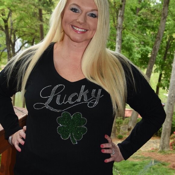St. Patrick's rhinestone black long sleeve shirt XS S M L XL XXL 1X 2X 3… - Picture 4 of 7